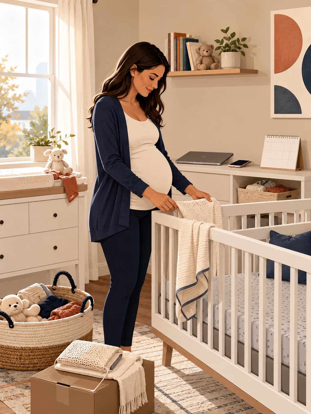 Pregnant woman preparing a nursery while planning life insurance in Canada
