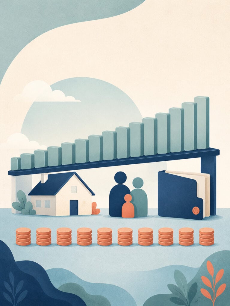 20-year term life insurance shown through a steady premium ladder and coverage blocks