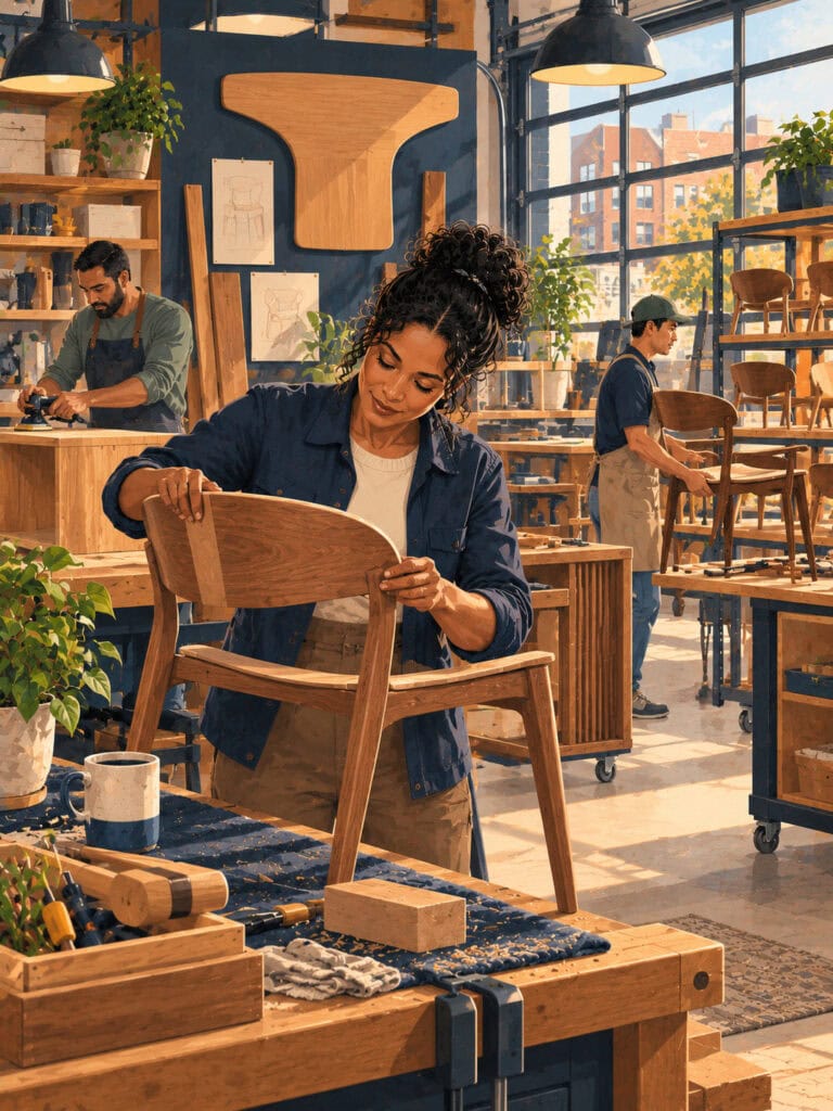 life-insurance-business-owners-canada Canadian business owner working in a furniture studio representing business continuity and life insurance planning