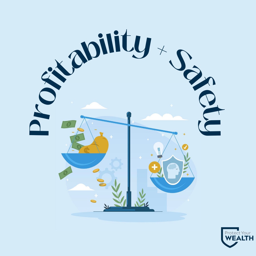  A scale balancing the concepts of safety and profitability.