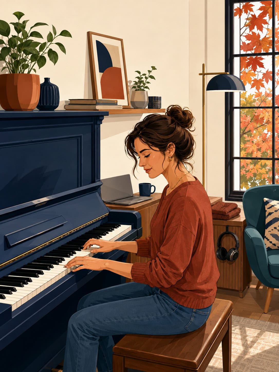 Woman playing piano in a Burlington home for life insurance with borderline personality disorder in Canada