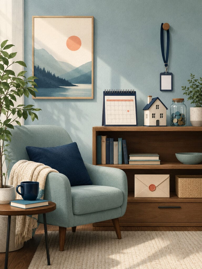 life-insurance-types-canada Modern reading nook with objects representing life insurance types in Canada