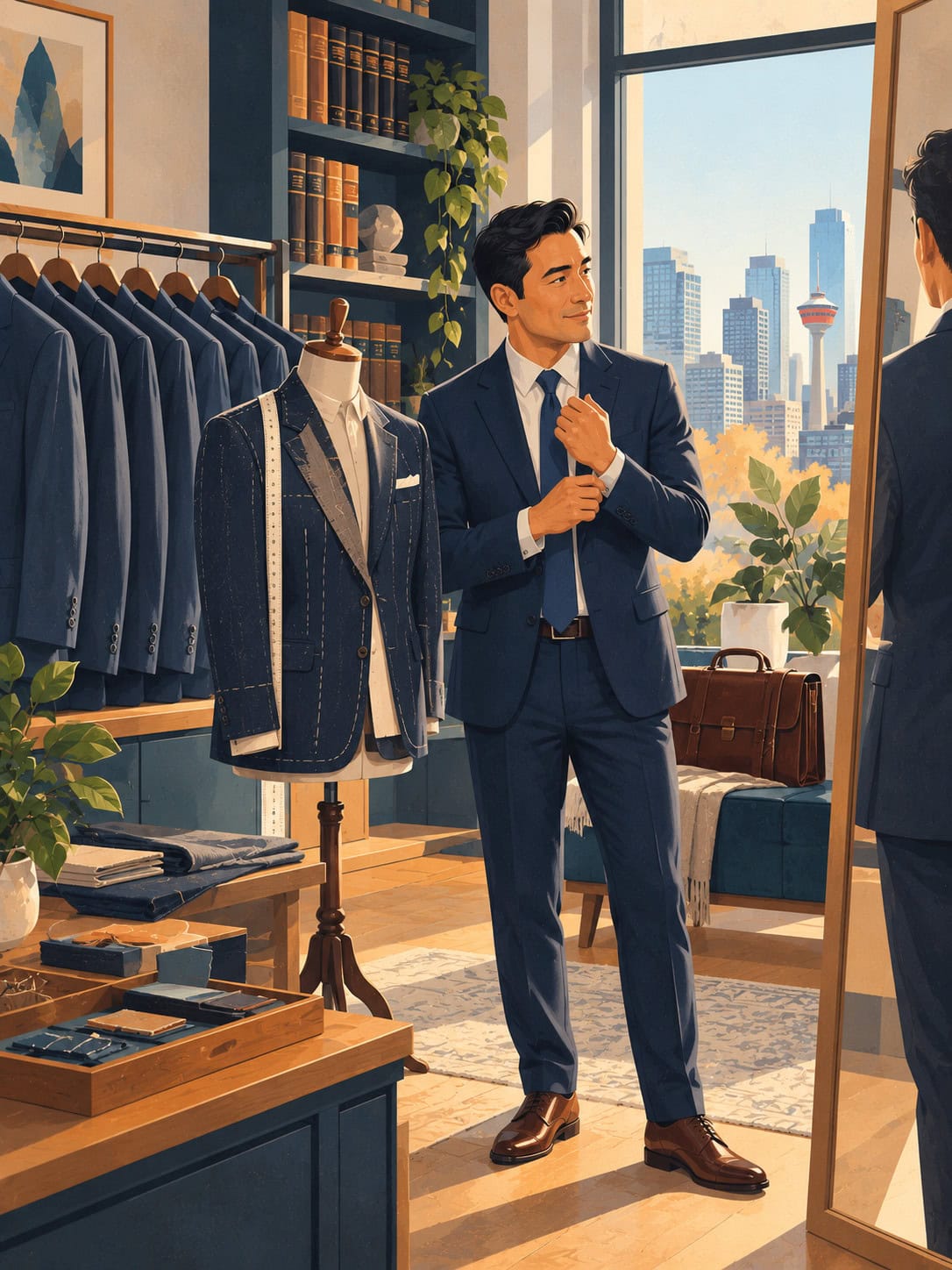 Canadian lawyer comparing standardized and tailored coverage options through a custom-fit visual metaphor