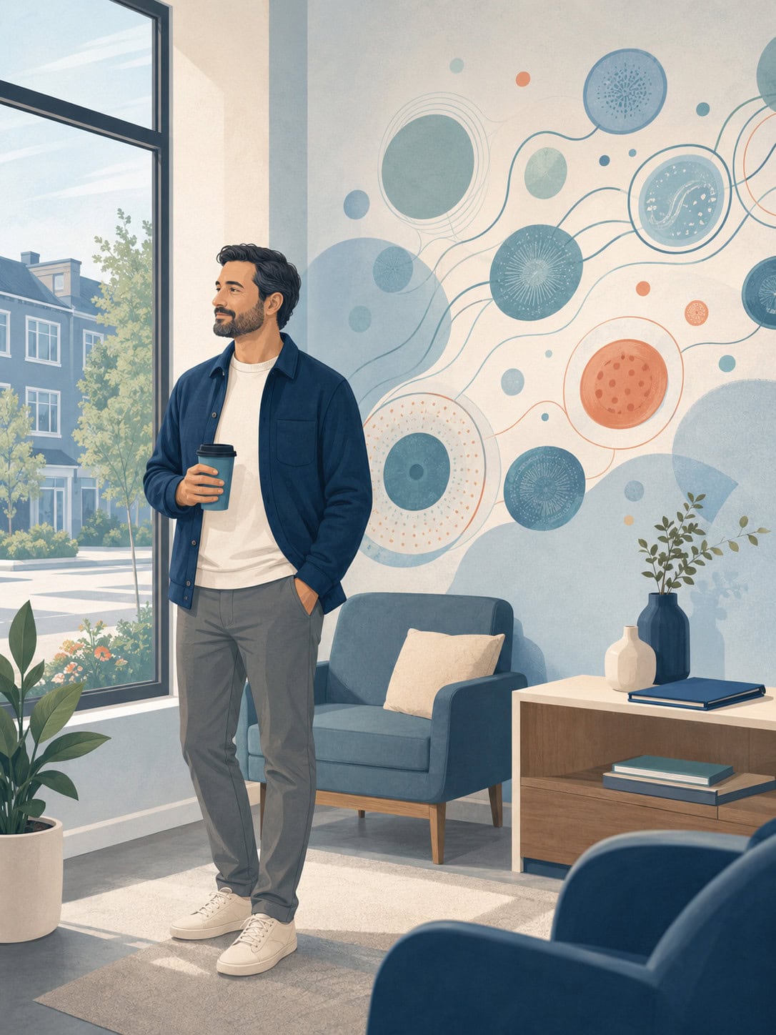 Life insurance planning for a man with an autoimmune condition in a calm wellness setting