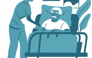 illustration of a healthcare worker supporting an elderly patient in bed for MAID