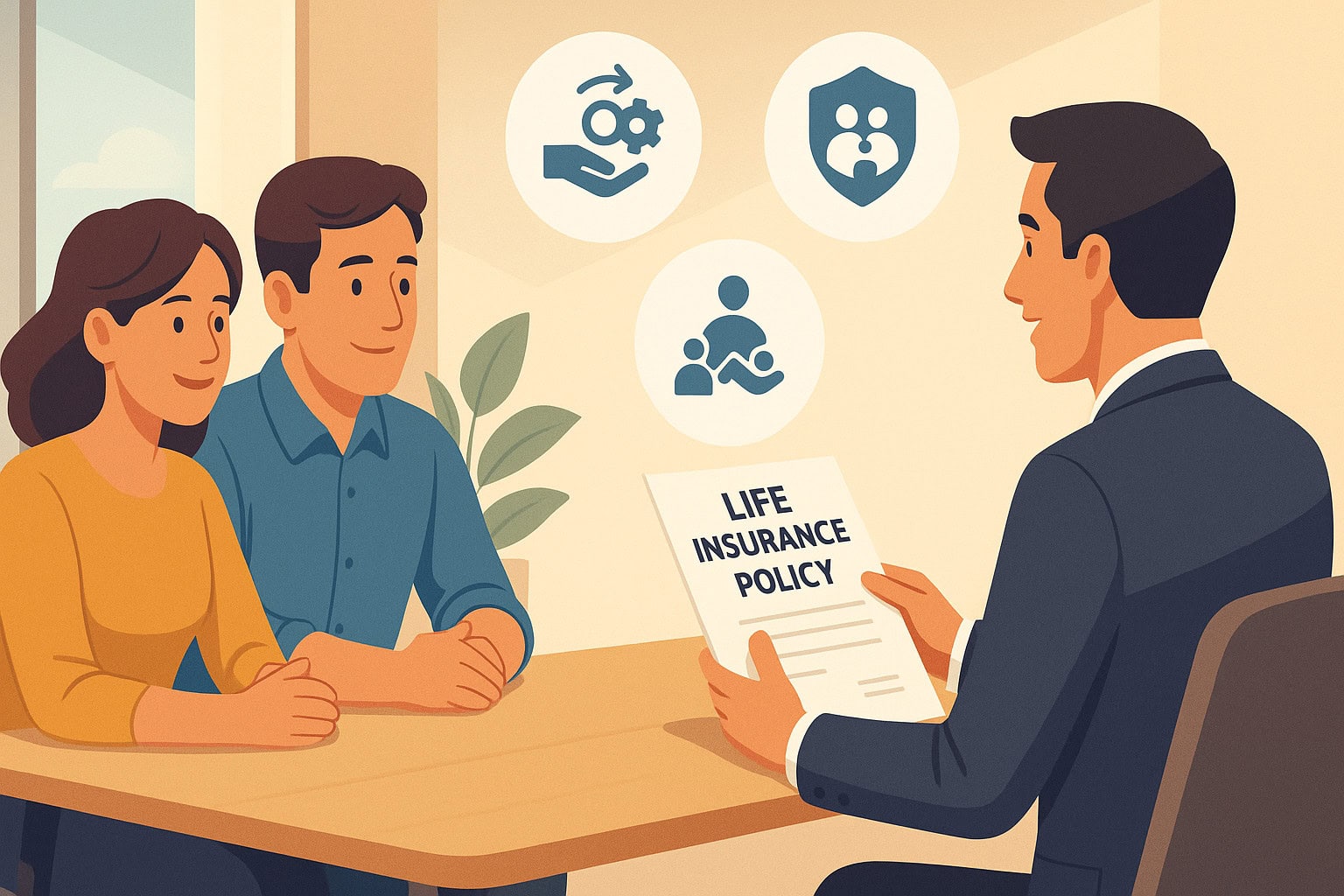 Ontario teachers discussing individual life insurance with advisor showing portability and lifelong control.