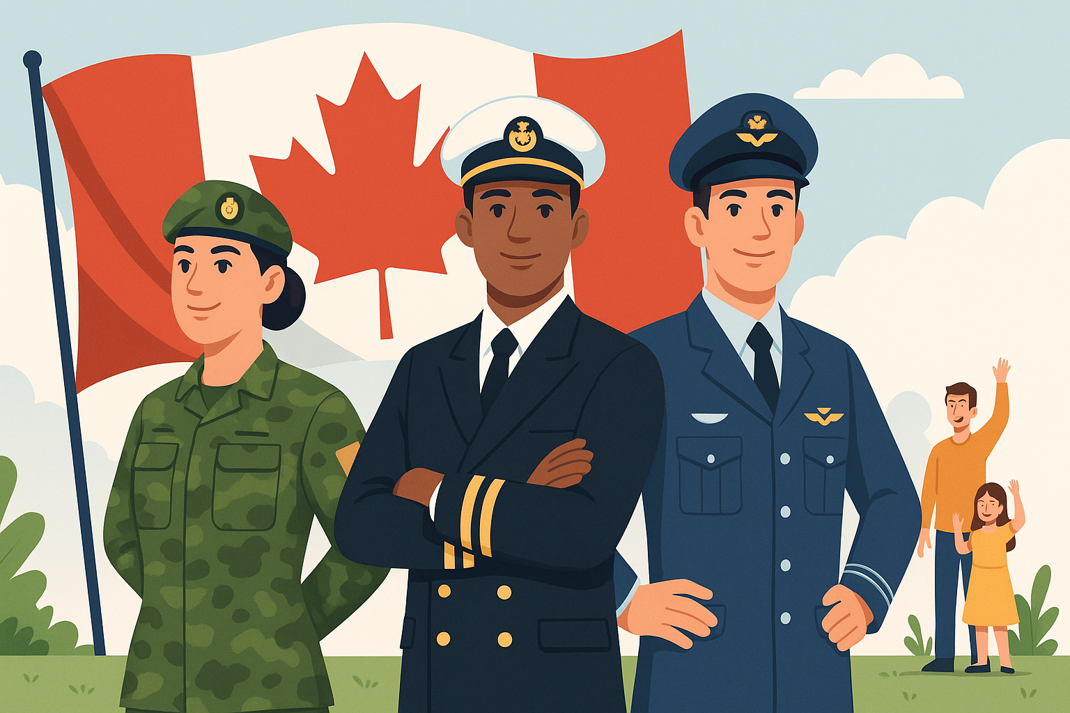Canadian Armed Forces members with family representing life insurance protection in Canada.
