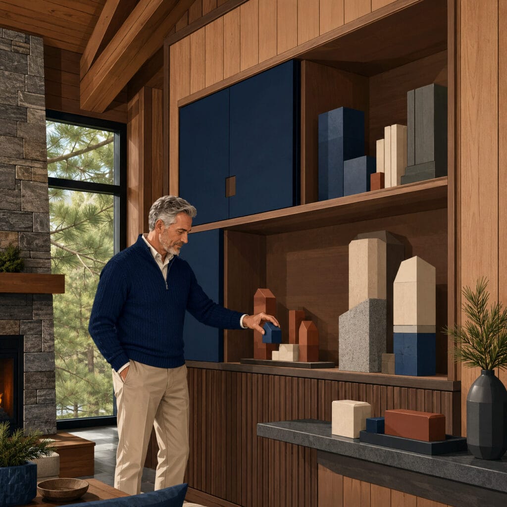 Ontario retiree organizing locked-in retirement assets inside a modern Muskoka cottage
