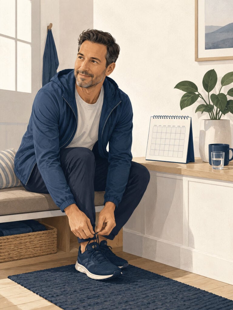 smoker-classification-life-insurance-canada Man preparing for a healthy routine with a calendar representing smoker life insurance reclassification in Canada.