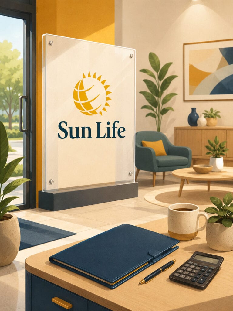 Sun Life insurance review with modern Canadian insurance planning scene
